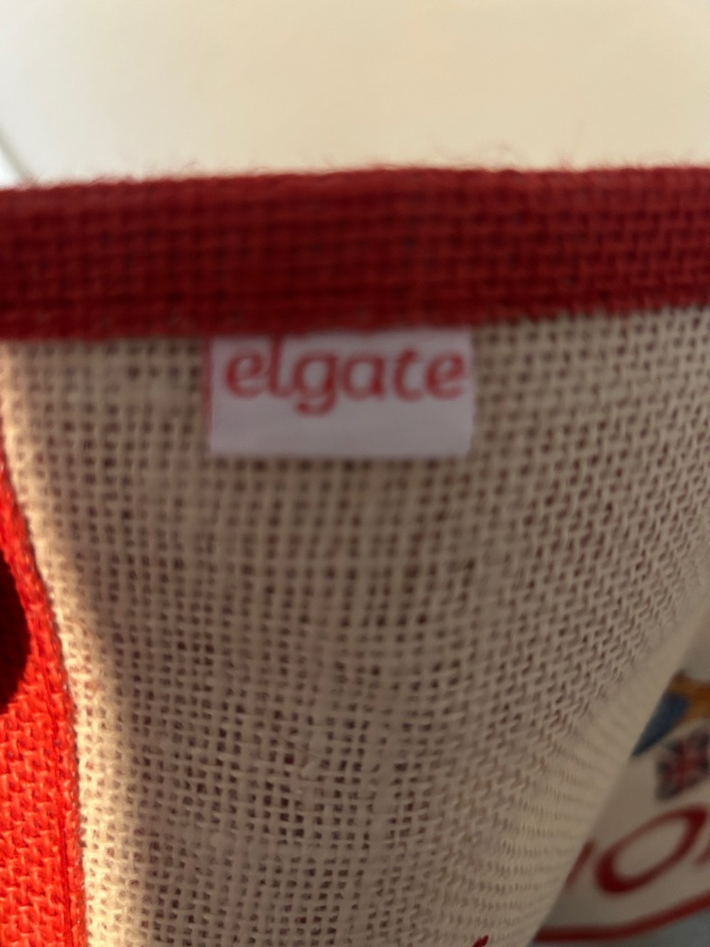 Beige Canvas London Tote with Red Trim and Ring Handle - Picture 7 of 7